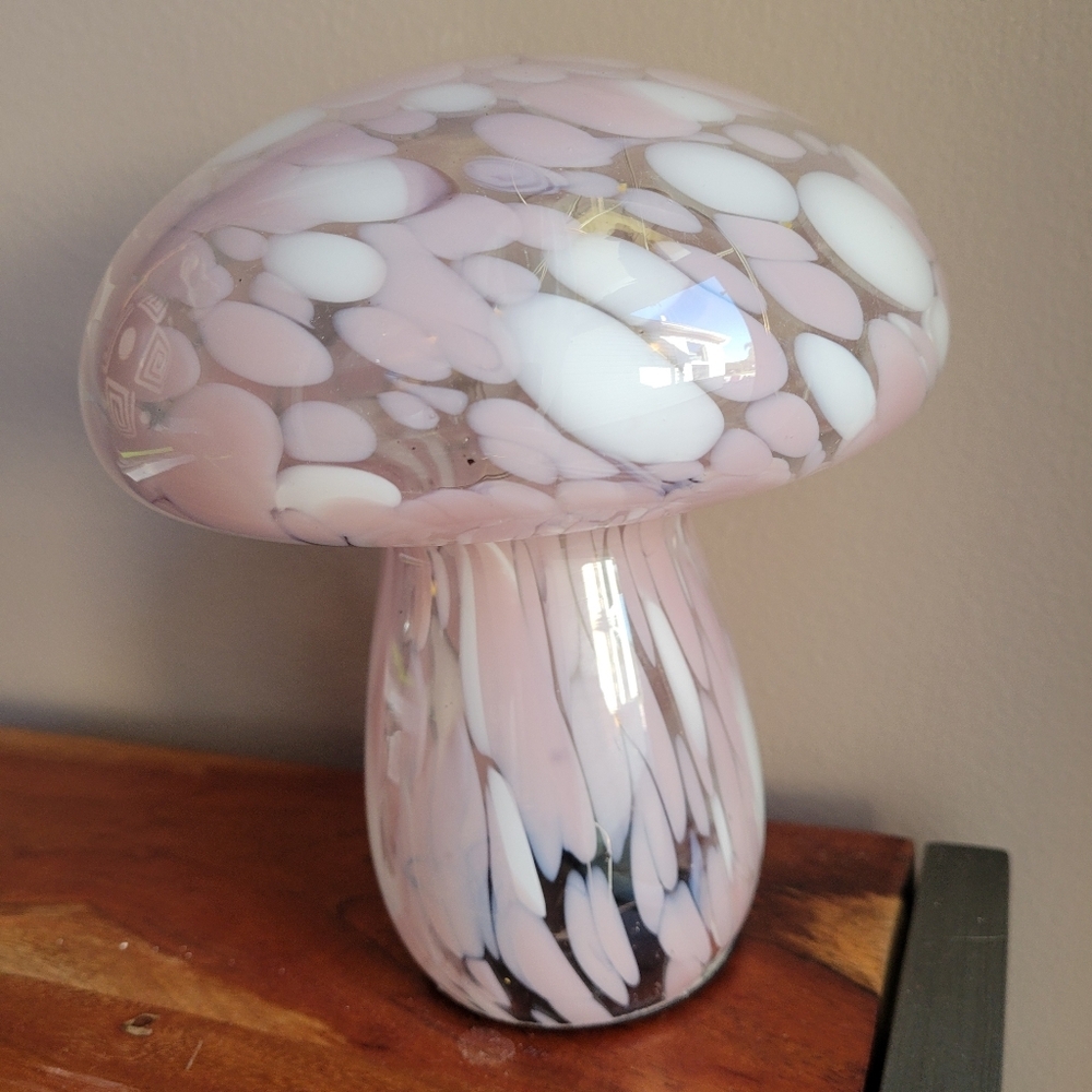 Home Decor Blush Pink & White Confetti Deco Glass Mushroom Lamp Light Up 6 - Picture 2 of 16
